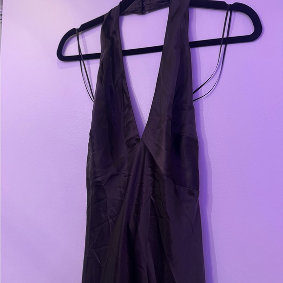 REFORMATION Daniela Chocolate Brown Orange Button Halter Maxi Evening Gown Dress - Picture 5 of 12